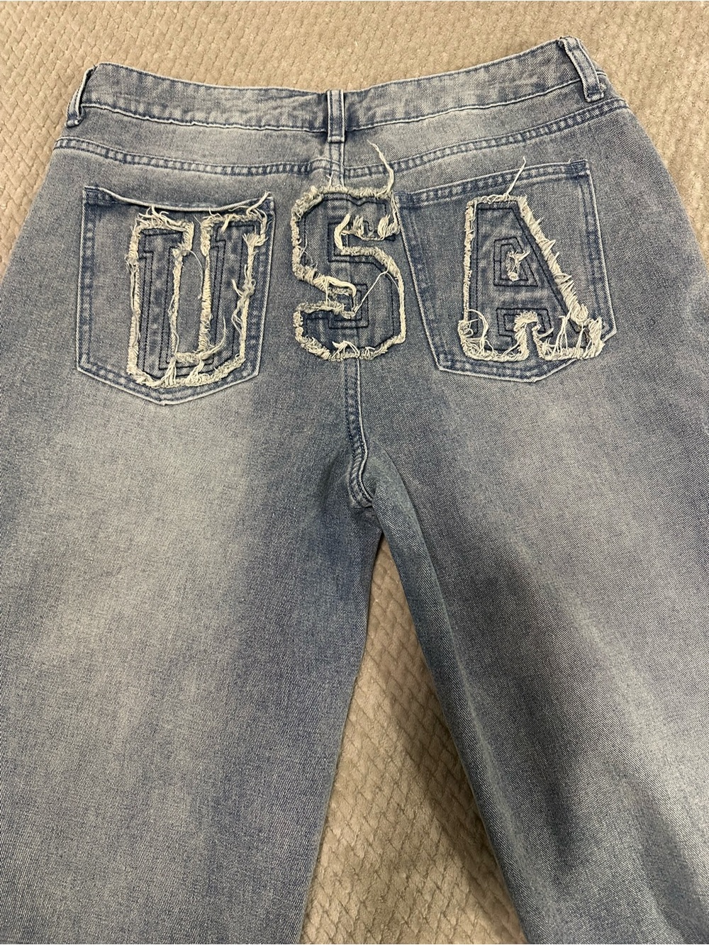 J for Justify Light Blue Distressed Flare Jeans with USA Patch size 13
